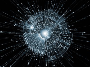 Bilgi Patlaması serisi. Bilim, bilgi teknolojisi ve eğitim projeleri için uygun bir zemin olarak ok ve fraktal elementlerin patlamasının bileşimi