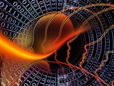 Adam ve numaraları serisi. Zemin sembolik insan profili ve bilim, bilgi teknolojisi ve eğitim konusu üzerinde rakamlar