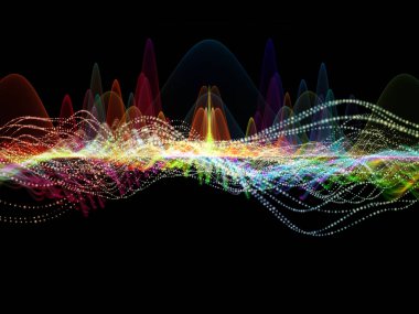Dalga fonksiyonu serisi. Soyut renkli sinüs titreşimler, ışık ve ses ekolayzer, müzik konusunda fraktal öğeleri yapılmış tasarım spektrum ve kuantum olasılık