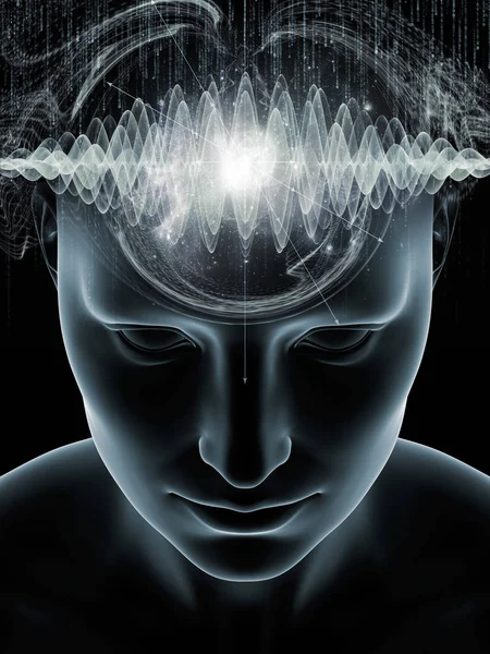 Seria Fal Mózgowych Streszczenie Rozmieszczenia Ilustracji Ludzkiej Głowy Symboli Technologicznych — Zdjęcie stockowe