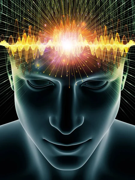 Umysł Serii Fale Streszczenie Skład Ilustracja Głowy Człowieka Technologii Symbole — Zdjęcie stockowe