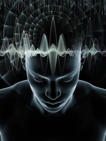 Série Mind Waves Disposition Illustration Tête Humaine Des Symboles Technologiques — Photo