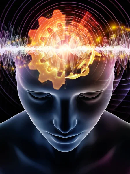 Mind Waves Series Composition Illustration Human Head Technology Symbols Suitable — Stock Photo, Image