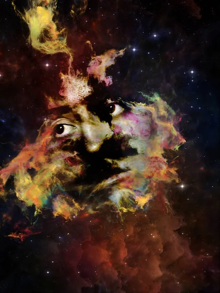 Will Universe Remember Us series. Composition of woman\'s face, nebula and stars suitable as a backdrop for the projects on Universe, Nature, human mind and imagination