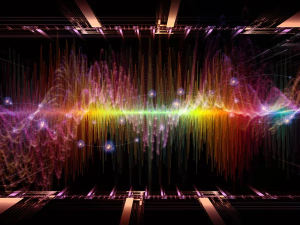 Wave Function series. Background design of colored sine vibrations, light and fractal elements on the subject of sound equalizer, music spectrum and  quantum probability