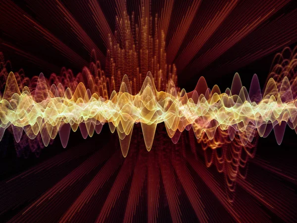 波動関数級数 音のイコライザー 音楽のスペクトル及び量子確率をテーマにした色付き正弦振動 光及びフラクタル元素の背景 — ストック写真