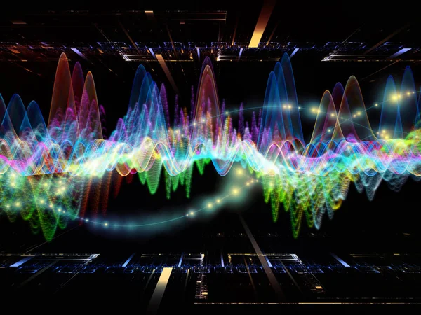 Wave Function series. Backdrop composed of colored sine vibrations, light and fractal elements and suitable for use in the projects on sound equalizer, music spectrum and  quantum probability