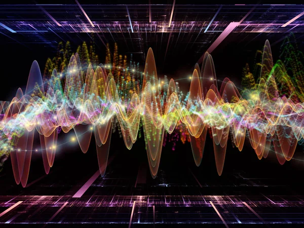 波動関数のシリーズ 抽象的な背景色の正弦振動 光製のフラクタル素子を使用し音のイコライザーのプロジェクト音楽スペクトルと量子確率 — ストック写真