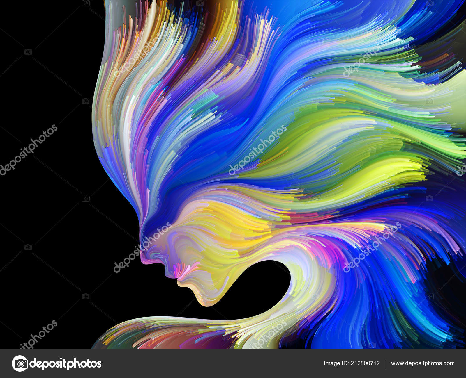 Face Color Series Interplay Human Profile Colorful Lines Moving Face Color Series Interplay Human Profile Colorful Lines Moving Paint Stock Photo
