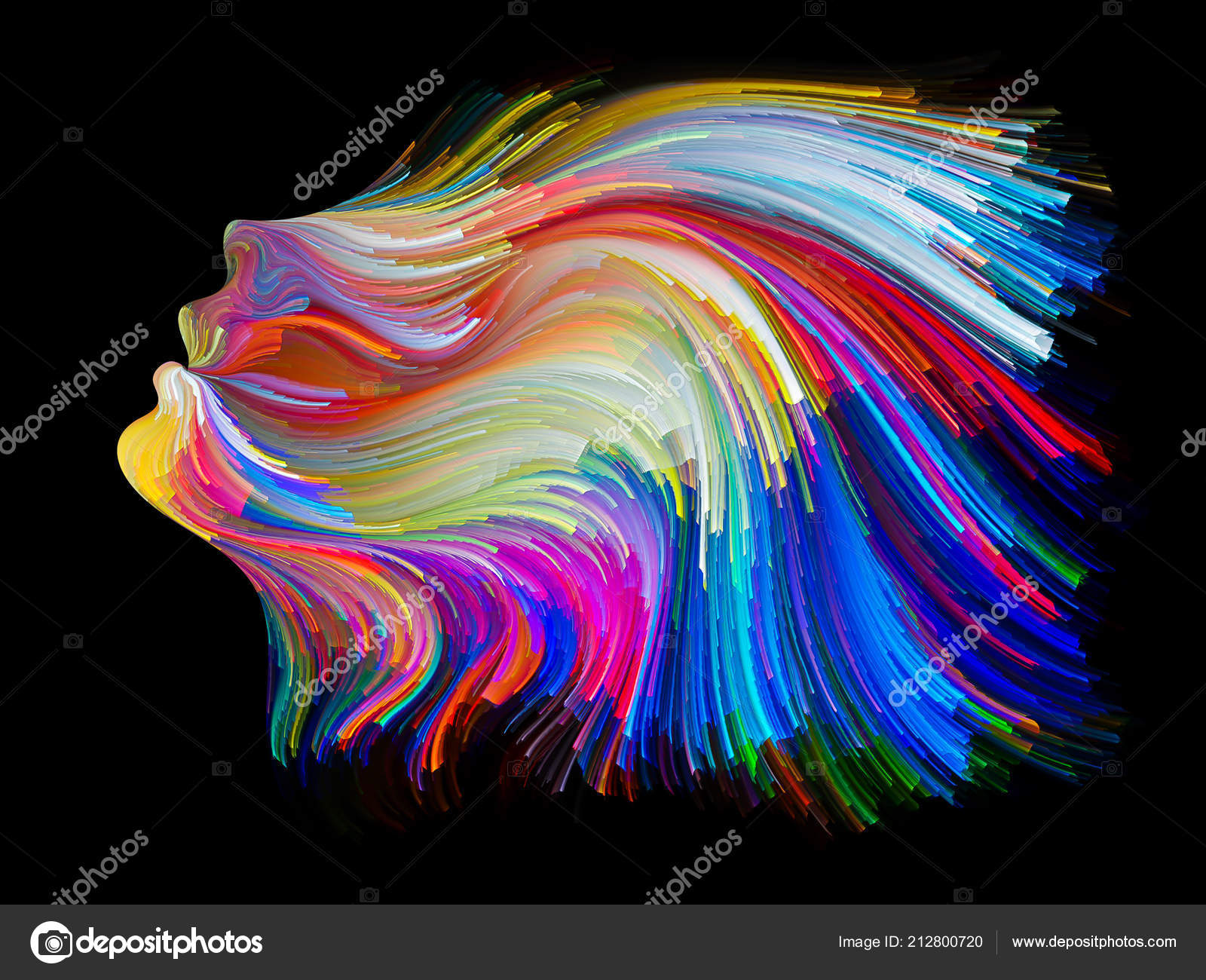 Face Color Series Interplay Human Profile Colorful Lines Moving Face Color Series Interplay Human Profile Colorful Lines Moving Paint Stock Photo