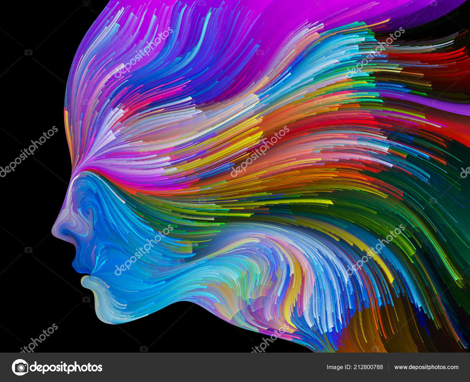 Face Color Series Composition Human Profile Colorful Lines Moving Face Color Series Composition Human Profile Colorful Lines Moving Paint Stock Photo