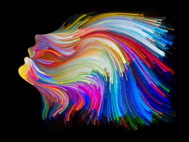 Yüz renk serisi. İnsan profili ve yaratıcılık, tasarım, iç dünya, içgüdü ve sanatsal ruh konusunda boya hareketli renkli çizgiler