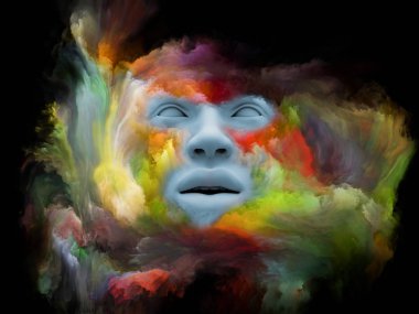 Sis serisi için sorun. 3D illüstrasyon insan yüzü fraktal boya ile morphed ve iç dünyası, rüyalar, duygular, yaratıcılık, hayal gücü ve insan aklının projelerde kullanıma uygun oluşur