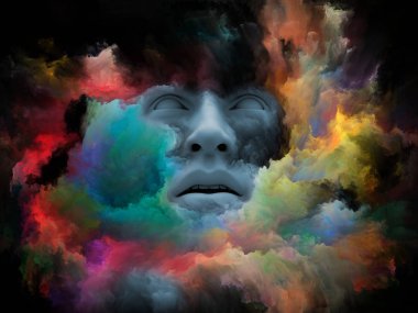 Sis serisi için sorun. 3d render insan yüzü fraktal boya ile morphed ve iç dünya, hayalleri, duygu, hayal gücü ve yaratıcı zihin projelerde kullanım için uygun zemin oluşur