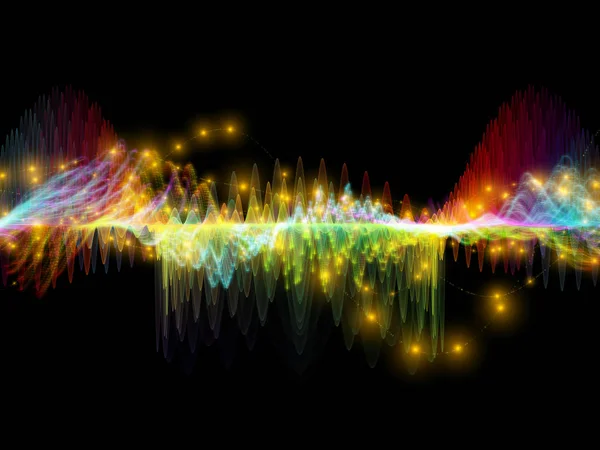 Wave Function series. Background design of colored sine vibrations, light and fractal elements on the subject of sound equalizer, music spectrum and  quantum probability