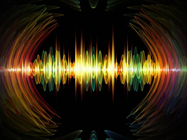 Dalga Fonksiyonu serisi. Ses eşitleyici, müzik spektrumu ve kuantum olasılığıyla ilgili projeler için arkaplan görevi görecek renkli sinüs titreşimleri, ışık ve fraktal elementlerden oluşan tasarım