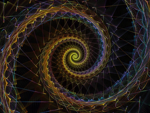 スパイラル形状のシリーズ 幾何学 科学の主題上のフラクタルの要素の回転渦の相互作用 — ストック写真