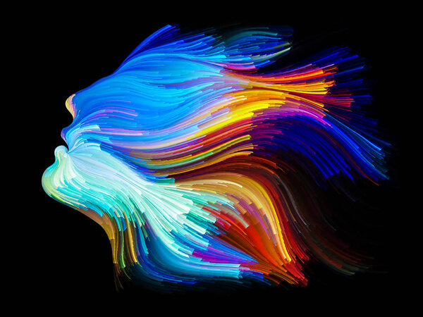 Face of Color series. Background design of human profile and colorful lines of moving paint on the subject of creativity, design, internal world, human nature and artistic soul