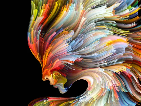 Renk serisinin yüzü. İnsan profilinin düzenlenmesi ve yaratıcılık, tasarım, iç dünya, insan doğası ve sanatsal ruh konularında renkli çizgiler