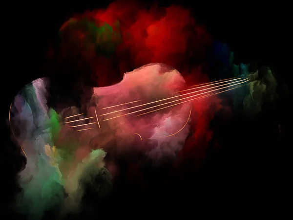 音楽夢シリーズ メロディ サウンド パフォーマンス アートと創造性をテーマにヴァイオリンと抽象的なカラフルなペイントの配置 — ストック写真