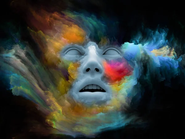 人間の顔の心の霧 Series レンダリング内的世界 創造性 想像力と人間の心をテーマにフラクタル ペイントで変身 — ストック写真