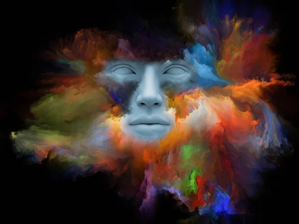 Gedankennebel Serie Rendering Aus Menschlichem Gesicht Mit Fraktaler Farbe Zum — Stockfoto