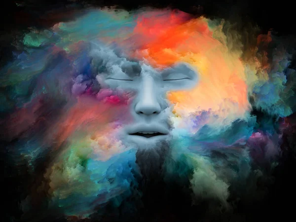Mind Fog series. 3D illustration of human face morphed with fractal paint on the subject of inner world, dreams, emotions, creativity, imagination and human mind