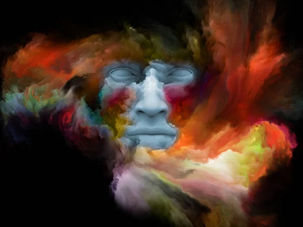 시리즈를 인간의 얼굴의 렌더링 창의성 상상력과 마음에 프로젝트에 배경으로 프랙탈 — 스톡 사진