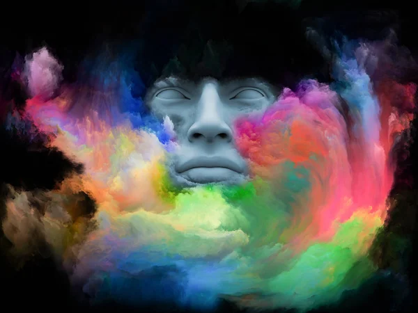 Mind Fog series. 3D rendering of human face morphed with fractal paint on the subject of inner world, dreams, emotions, creativity, imagination and human mind