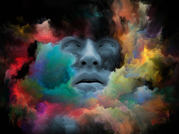 Серия игр Mind Fog. Фон, состоящий из 3D рендеринга человеческого лица, морфированного фрактальной краской и пригодного для использования в проектах по внутреннему миру, снам, эмоциям, воображению и творческому мышлению
