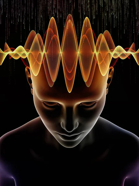 Serie Mind Waves Composición Ilustración Cabeza Humana Los Símbolos Tecnología —  Fotos de Stock