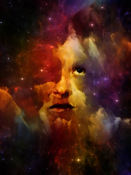 Will Universe Remember Us series. Arrangement of woman\'s face, nebula and stars on the subject of Universe, Nature, human mind and imagination