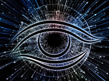 Bilgi serisi gözü. Bilim, eğitim ve modern teknoloji konusunda göz simgesini ve ok patlama