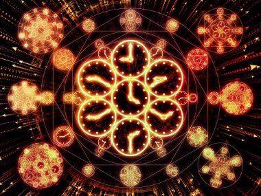 Saat serisi daireler. Saat semboller ve fraktal öğeleri bilim, eğitim ve tahmini konu kompozisyon