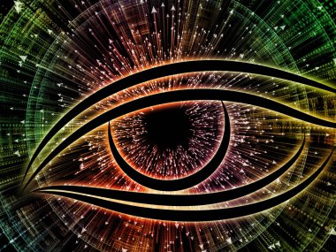 Bilgi Gözü serisi. Bilim, eğitim ve modern teknoloji konularında göz simgesi ve ok patlamasından oluşan soyut tasarım