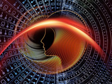 Adam ve numaraları serisi. Arka plan tasarım sembolik insan profili ve bilim, bilgi teknolojisi ve eğitim konusu üzerinde rakamlar