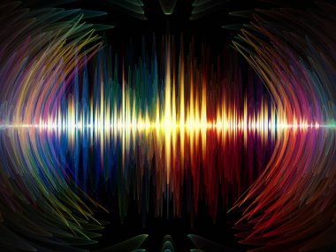 Dalga Fonksiyonu serisi. Ses eşitleyici, müzik spektrumu ve kuantum olasılığıyla ilgili projeler için arkaplan görevi görecek renkli sinüs titreşimleri, ışık ve fraktal elementlerden oluşan tasarım