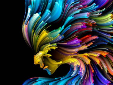 Yüz renk serisi. Tasarım insan profili ve boya bir metafor olarak yaratıcılık, tasarım, iç dünya, içgüdü ve sanatsal ruh konusunda hareketli renkli çizgiler oluşur