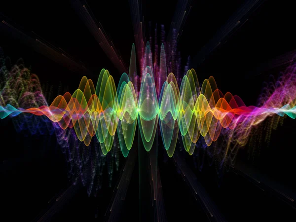 波函数系列 彩色正弦振动 光和分形元素的组成 适合作为一个背景的声音均衡器 音乐频谱和量子概率项目 — 图库照片