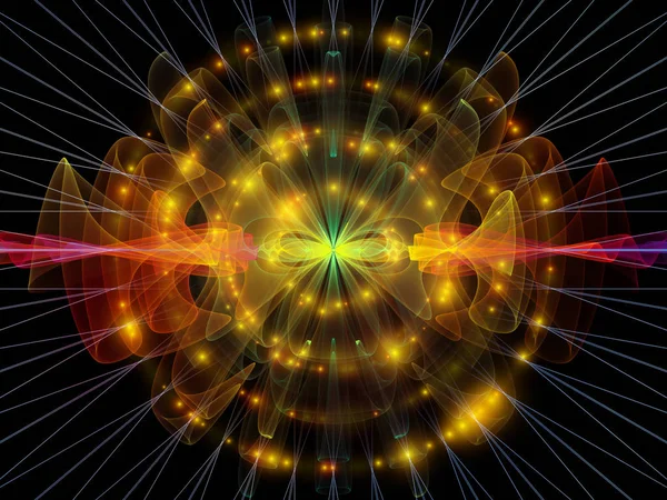 Dalga Fonksiyonu serisi. Ses eşitleyici, müzik spektrumu ve kuantum olasılığı üzerine renkli sinüs titreşimleri, ışık ve fraktal elementlerin arkaplanı