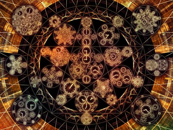 Circles of Time series. Abstract design made of clock symbols and fractal elements on the subject of science, education and prediction