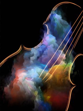 Müzik rüya serisi. Müzik aletleri, melodi, ses, performans sanat ve yaratıcılık bu konuda keman ve soyut renkli boya sanatsal soyutlama oluşan
