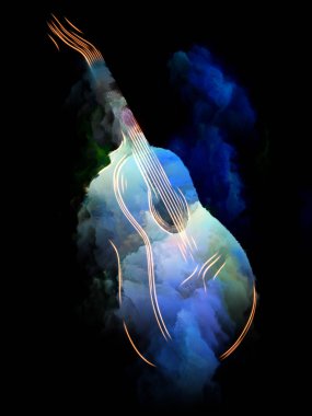 Müzik rüya serisi. Konu müzik aletleri, melodi, ses, performans sanat ve yaratıcılık için gitar ve soyut renkli boya yaratıcı düzenleme