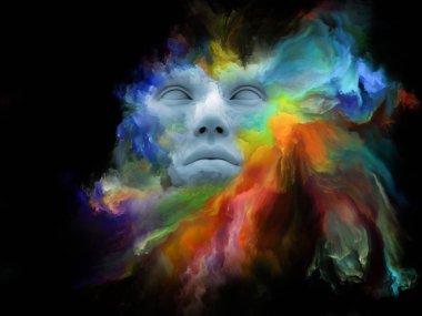 Sis serisi için sorun. insan yüzü fraktal boya iç dünyası, hayalleri, duygu, yaratıcılık, hayal gücü ve insan aklının konu ile şekillendirilen 3D çizimi