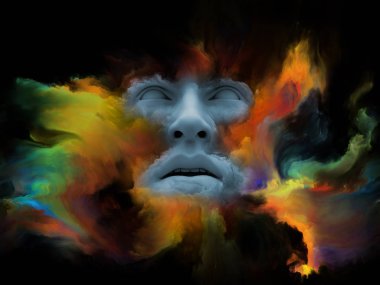 Sis serisi için sorun. İnsan yüzü fraktal boya iç dünyası, hayalleri, duygu, hayal gücü ve yaratıcı zihin konu ile şekillendirilen 3d render sanatsal soyutlama oluşan