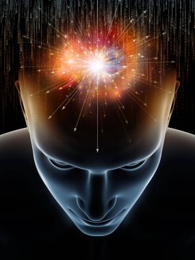 Dalgalar serisi için sorun. İnsan kafası ve bilinç, beyin, akıl ve yapay zeka teknolojisi simgeler 3d çizimi grafik bileşimi