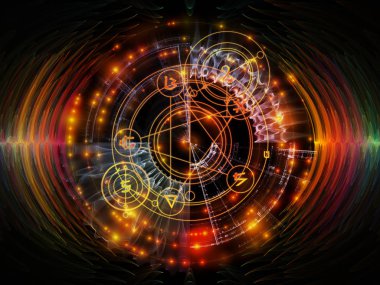 Astral Glow serisi. Kutsal geometri çizgilerinden, astroloji sembollerinden ve maneviyat, sihir ve mistisizm konularındaki ışıklardan oluşan soyut tasarım.