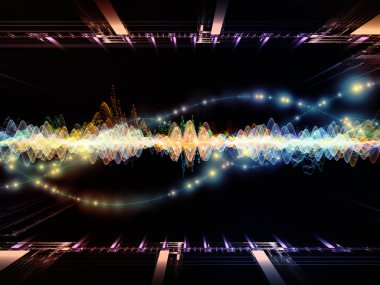 Dalga fonksiyonu serisi. Renkli sinüs titreşimler kompozisyon, ışık ve fraktal elemanları ses ekolayzer, mecazi ilişkisi ile müzik spektrum ve kuantum olasılık