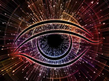 Bilgi serisi gözü. Bilim, eğitim ve modern teknoloji konusunda göz simgesini ve ok patlama