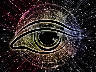 Bilgi serisi gözü. Bilim, eğitim ve modern teknoloji konusunda göz simgesini ve ok patlama